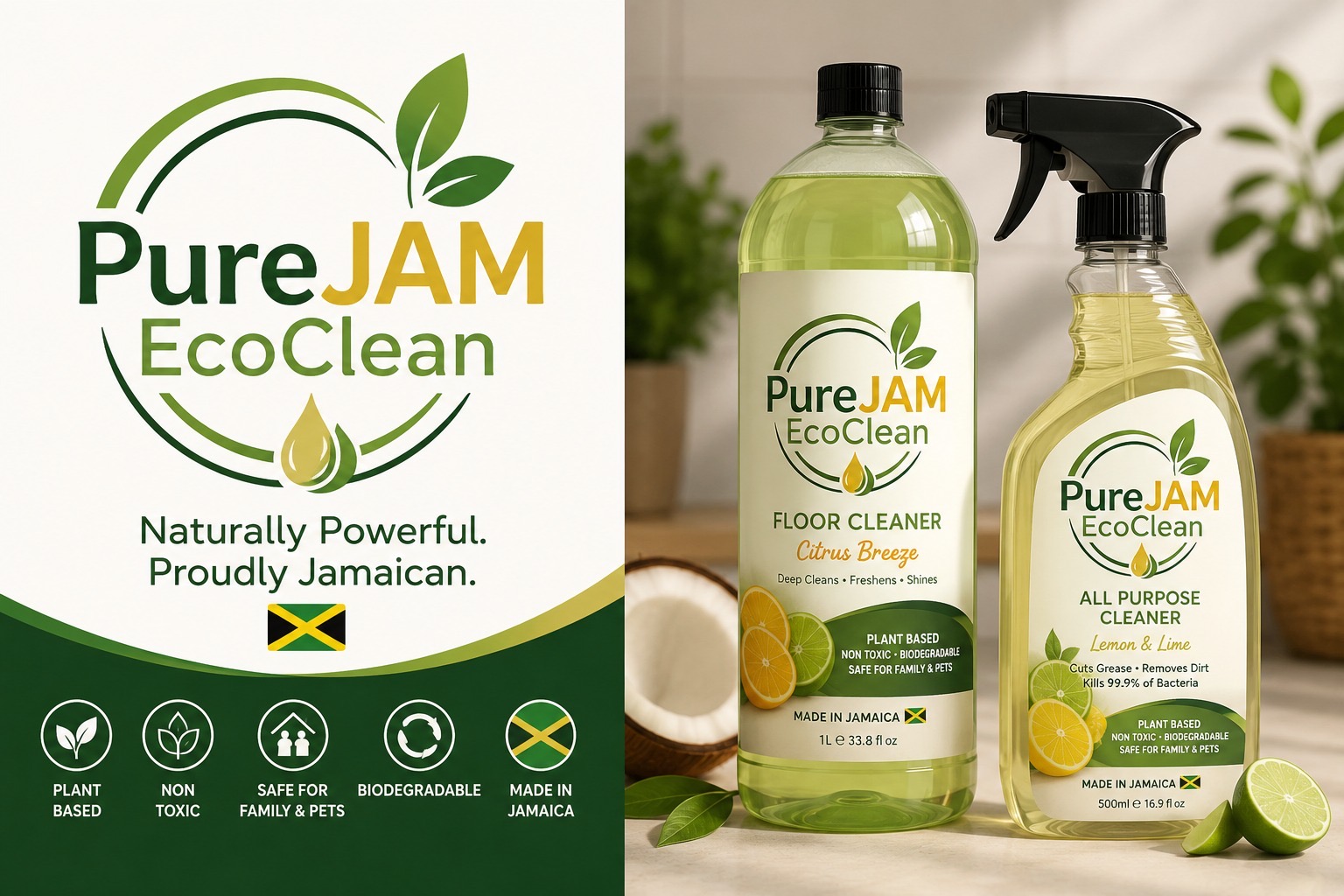 PureJAM EcoClean floor cleaner and all purpose cleaner product board